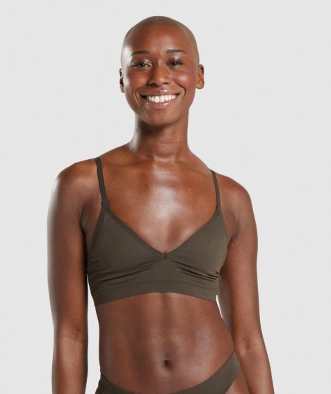 Women's Gymshark Seamless Low Neck Bralette Underwear Brown | NZ 0YSXOP